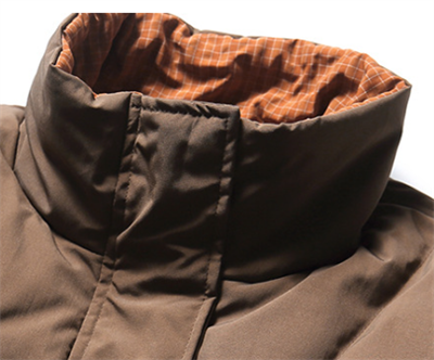 Reversible check nylon puffer jacket neck